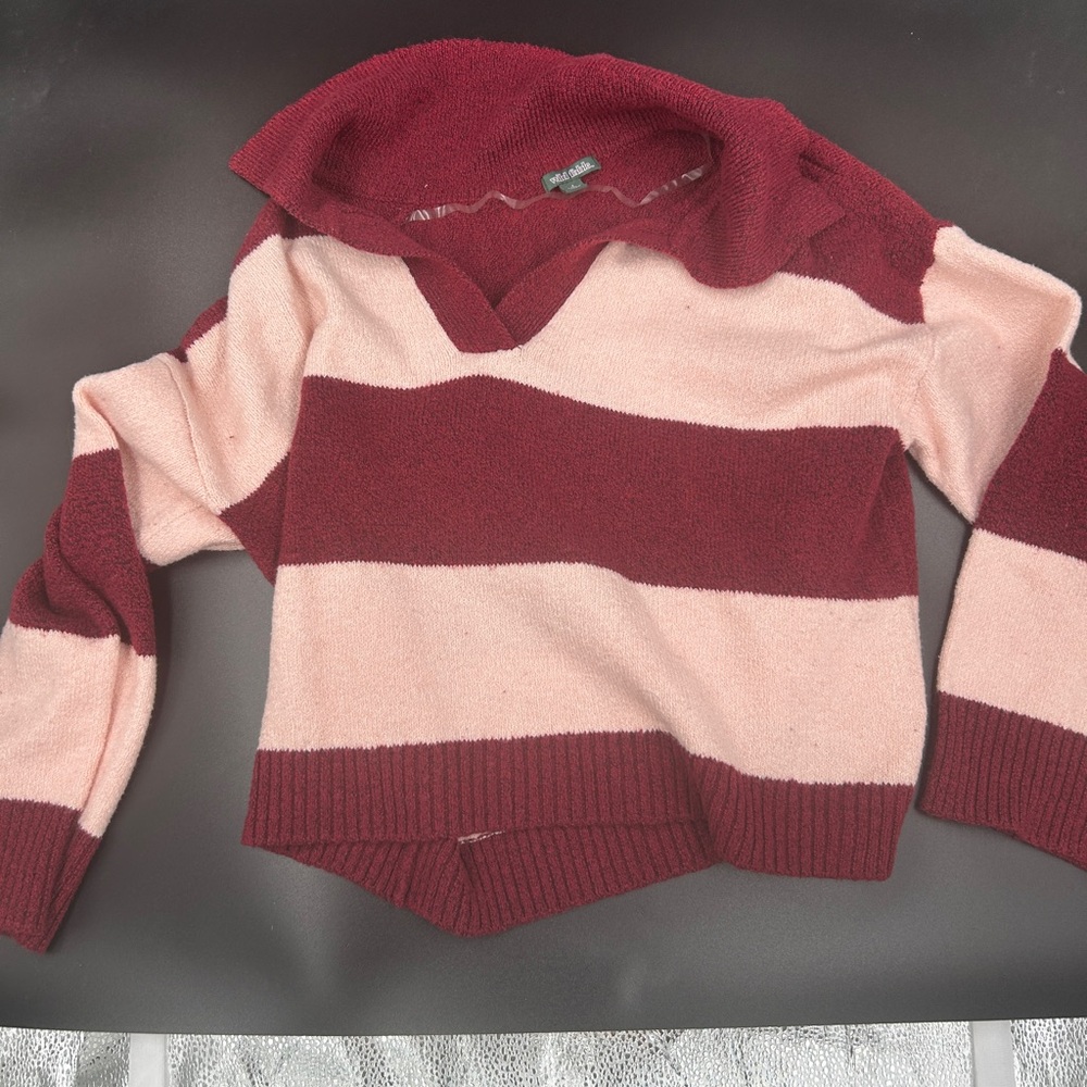 Wild Fable Burgundy and Pink V-Neck Sweater